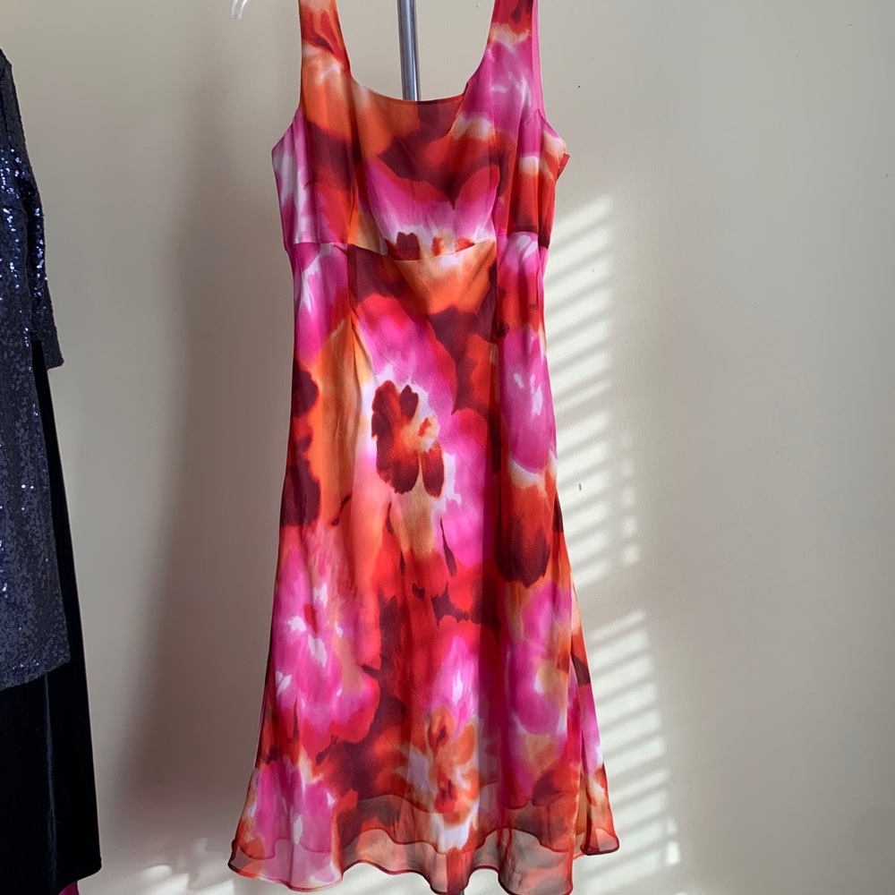 Orange & pink flower tie dye midi dress